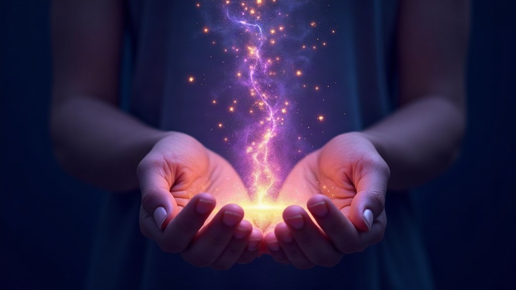 Illustration of healing energy flowing between two open hands